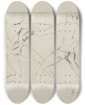 Triptych art skateboard deck of Andr Dunoyer De Segonzac Tableau De La Boxe Illustr De 29 Gravures Leauforte Pl 6 by Andre Dunoyer De Segonzac (1884-1974)
