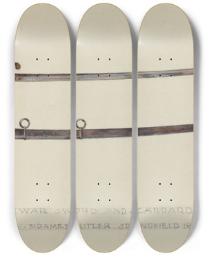 Triptych art skateboard deck of American 20Th Century Sword And Scabbard by American 20Th Century