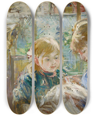 Triptych art skateboard deck of Berthe Morisot The Artists Daughter Julie With Her Nanny by Berthe Morisot (1841-1895)
