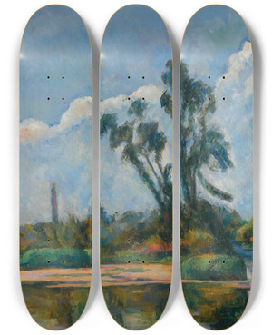 Triptych art skateboard deck of Paul Czanne La Rivire by Paul Cezanne (1839-1906)