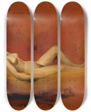 Triptych art skateboard deck of William Etty Study Of A Female Nude by William Etty (1787-1849)