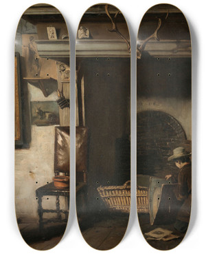 Triptych art skateboard deck of Anton Mauve The Studio Of The Haarlem Painter Pieter Frederik Van Os by Anton Mauve (1838-1888)