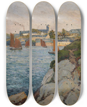 Triptych art skateboard deck of Maxime Maufra Douarnenez In Sunshine by Maxime Maufra (1861-1918)