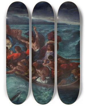 Triptych art skateboard deck of Eugne Delacroix Christ Asleep During The Tempest by Eugene Delacroix (1798-1863)