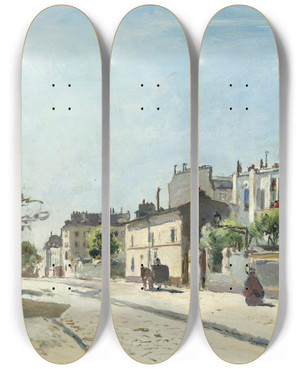 Triptych art skateboard deck of Johan Barthold Jongkind Rue Ntredame Paris_1 by Johan Barthold Jongkind (1819-1891)