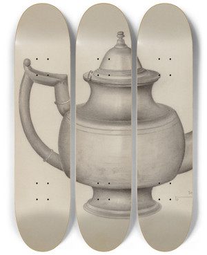 Triptych art skateboard deck of Samuel O Klein Pewter Teapot_2 by Samuel O Klein