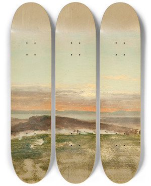 Triptych art skateboard deck of Lockwood De Forest Landscape_2 by Lockwood de Forest (1850-1932)