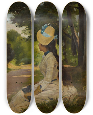 Triptych art skateboard deck of Continental School Hitching A Ride by Continental School