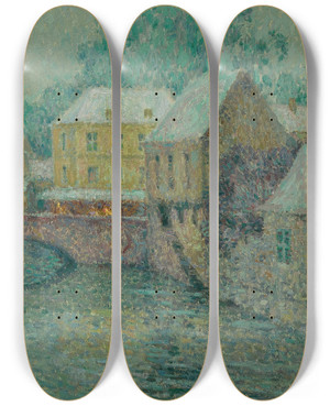Triptych art skateboard deck of Henri Le Sidaner Neige by Henri Le Sidaner (1862-1939)