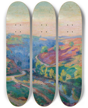 Triptych art skateboard deck of Armand Guillaumin Valle De La Creuse by Armand Guillaumin (1841-1927)