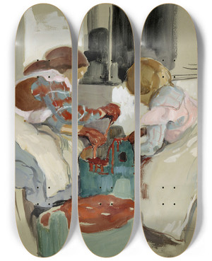 Triptych art skateboard deck of Eero Jrnefelt Two Girls Dyeing Fabric by Eero Jarnefelt (1863-1937)