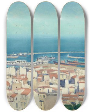 Triptych art skateboard deck of Albert Marquet Alger Vue De La Ville Et Du Port by Albert Marquet (1875-1947)