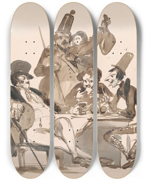 Triptych art skateboard deck of Nicaise De Keyser Caricatures And Two Figures by Nicaise De Keyser (1813-1887)