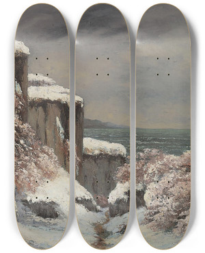 Triptych art skateboard deck of Gustave Courbet Falaises Au Bord De La Mer Sous La Neige by Gustave Courbet (1819-1877)