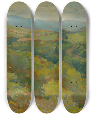 Triptych art skateboard deck of Udovt Ordk The Hornd Valley By Ahanovce by udovt ordk (1865-1937)
