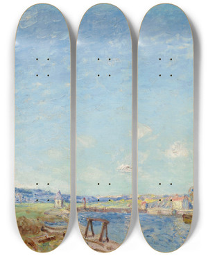 Triptych art skateboard deck of Alfred Sisley Le Loing Saintmamms_2 by Alfred Sisley (1840-1899)