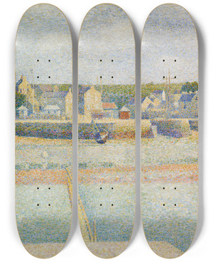 Triptych art skateboard deck of Georges Seurat Portenbessin The Outer Harbor Low Tide by Georges Seurat (1859-1891)