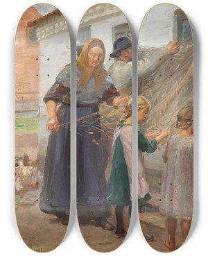 Triptych art skateboard deck of Anna Ancher Fiskegarnene Redes by Anna Ancher (1859-1935)
