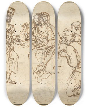 Triptych art skateboard deck of Agostino Masucci The Adoration Of The Shepherds by Agostino Masucci (1692-1768)