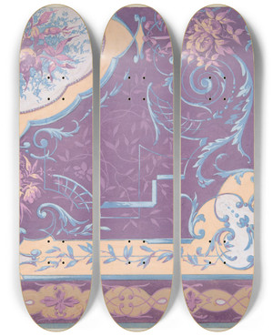 Triptych art skateboard deck of Julesedmondcharles Lachaise Wallpaper Design Featuring Bouquets Of Roses Strapwork And Rinceaux by Jules-Edmond-Charles Lachaise (1897) Triptych art skateboard deck of Julesedmondcharles Lachaise Wallpaper Design Featuring Bouquets Of Roses Strapwork And Rinceaux by Jules-Edmond-Charles Lachaise (1897)