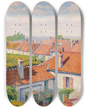 Triptych art skateboard deck of Gustave Cariot Les Toits Rouges by Gustave Cariot (1872-1950)