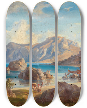 Triptych art skateboard deck of Friedrich Preller The Younger Golf Von Nauplia by Friedrich Preller The Younger (1838-1901)
