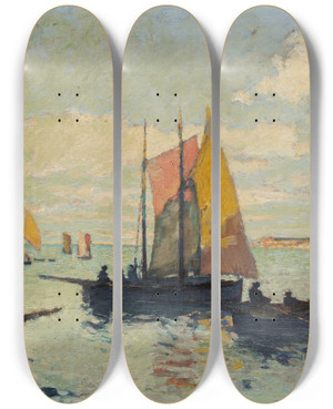 Triptych art skateboard deck of Rudolf Lw Marine by Rudolf Low (1878-1948)