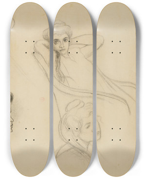 Triptych art skateboard deck of Henriedmond Cross Tudes De Femme by Henri-Edmond Cross (1856-1910)