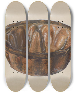 Triptych art skateboard deck of Randolph Atkinson Cake Mold by Randolph Atkinson