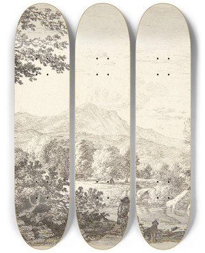 Triptych art skateboard deck of Karel Dujardin Landskab Med En Mand Og En Hund by Karel Dujardin (1622-1678)