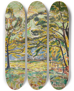 Triptych art skateboard deck of Theo Von Brockhusen Herbstsonne by Theo Von Brockhusen (1882-1919)
