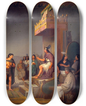 Triptych art skateboard deck of Jose Maria Obregon The Discovery Of Pulque by Jose Maria Obregon (1832-1902)
