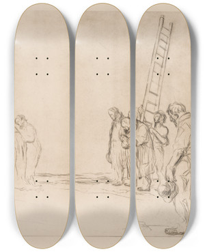 Triptych art skateboard deck of Jeanlouis Forain Calvary by Jean Louis Forain (1852-1931)