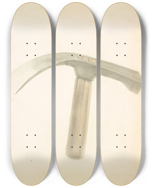 Triptych art skateboard deck of Donald Streeter Hand Forged Adze by Donald Streeter