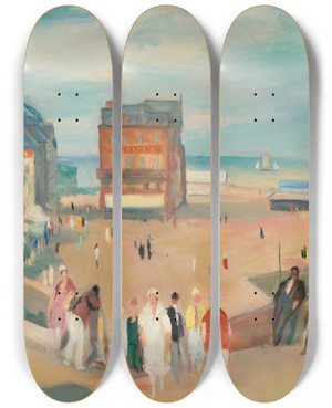 Triptych art skateboard deck of Henri Ottmann Le Trport by Henri Ottmann (1877-1927)