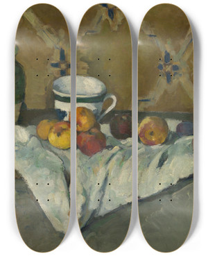 Triptych art skateboard deck of Paul Czanne Still Life With Jar Cup And Apples by Paul Cezanne (1839-1906)