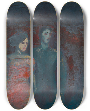 Triptych art skateboard deck of Karl Wiener Ohne Titel Mann In Landschaft by Karl Wiener (1901-1949)