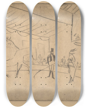 Triptych art skateboard deck of Ernst Ludwig Kirchner Hippodrome by Ernst Ludwig Kirchner (1880-1938)