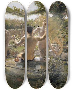 Triptych art skateboard deck of Albert Von Keller The Judgement Of Paris by Albert Von Keller (1844-1920)