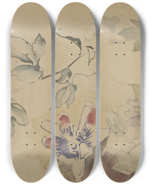 Triptych art skateboard deck of Antoon Derkinderen Studieblad Met Passiebloemen by Antoon Derkinderen (1859-1925)