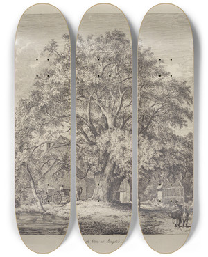 Triptych art skateboard deck of Jacob George Strutt The Wych Elm At Bagots Mill by Jacob George Strutt (1784-1867)