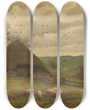 Triptych art skateboard deck of Fritz Reiss In The Hotzenwald by Fritz Reiss (1857-1915)