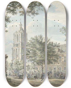 Triptych art skateboard deck of Jan De Beijer Vrolijke Partij In Het Dorp Houten by Jan de Beijer (1703-1780)