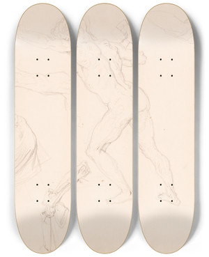 Triptych art skateboard deck of Eduard Julius Friedrich Bendemann Figure Studies by Eduard Julius Friedrich Bendemann (1811-1889)