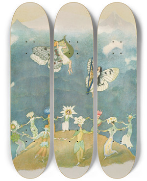 Triptych art skateboard deck of Ernst Kreidolf Parna by Ernst Kreidolf (1863-1956)