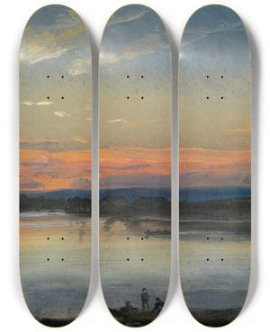 Triptych art skateboard deck of Johan Christian Dahl The Elbe In Evening Light by Johan Christian Dahl (1788-1857)