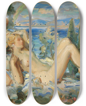 Triptych art skateboard deck of Wilfrid Gabriel De Glehn The Rainbow by Wilfrid Gabriel De Glehn (1870-1951)