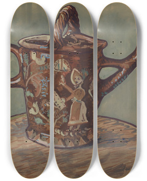 Triptych art skateboard deck of Margaret Stottlemeyer Pa German Watering Can by Margaret Stottlemeyer