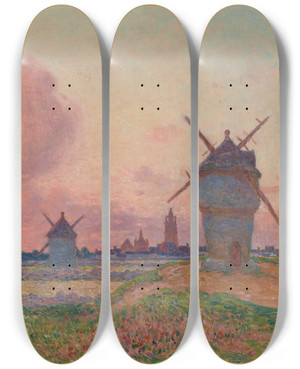Triptych art skateboard deck of Ferdinand Du Puigaudeau Coucher De Soleil Bourg De Batz Bretagne by Ferdinand Du Puigaudeau (1864-1930)