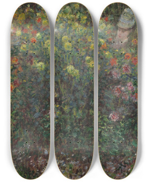 Triptych art skateboard deck of Claude Monet Ladies In Flowers by Claude Monet (1840-1926)